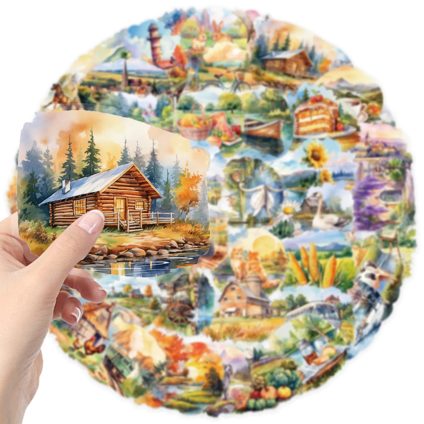 50PCS Rural Scenery Sticker Decoration Scrapbooking PET Sticker