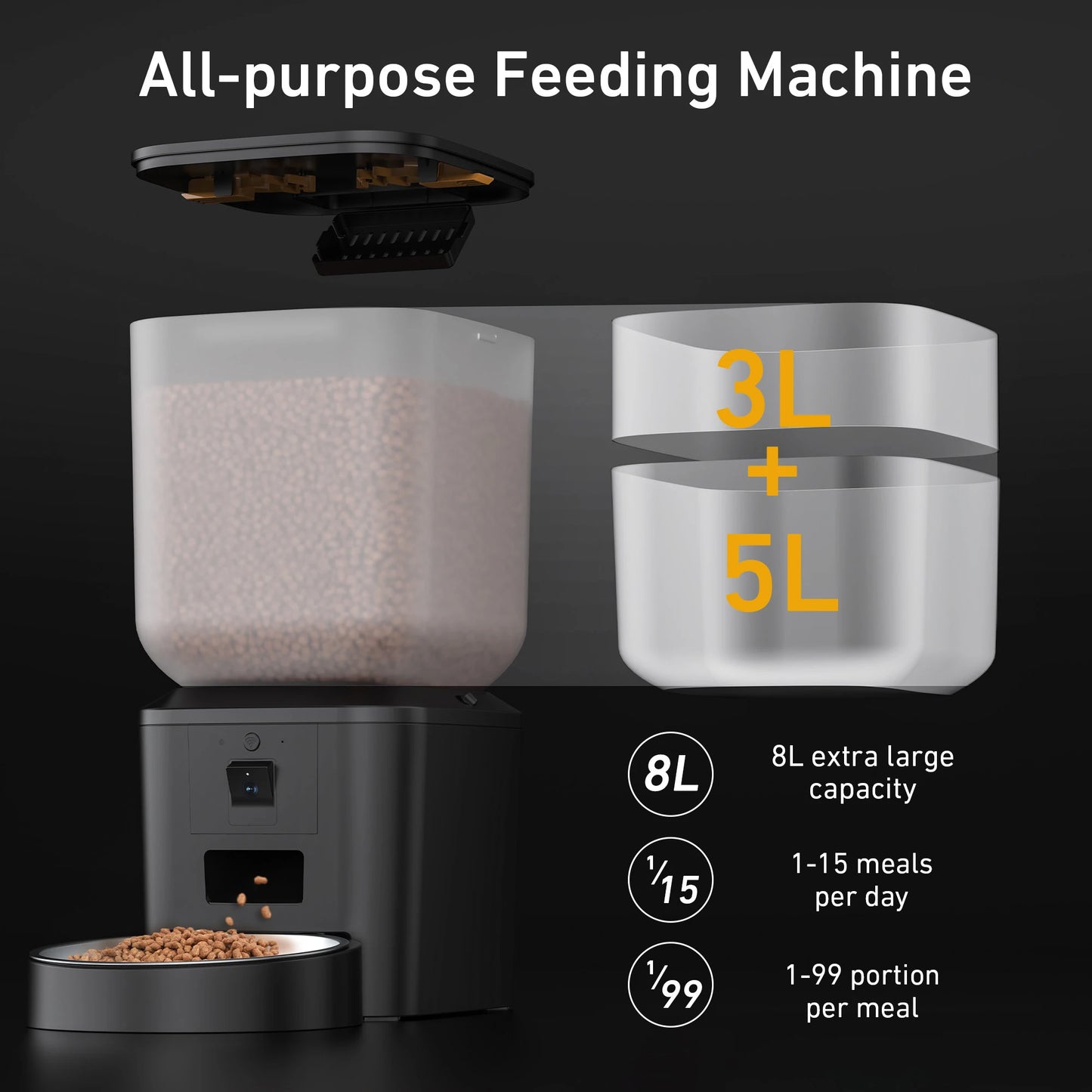 8L Automatic Cat Feeder With 1080p Camera Video 5G WiFi Cat Food
