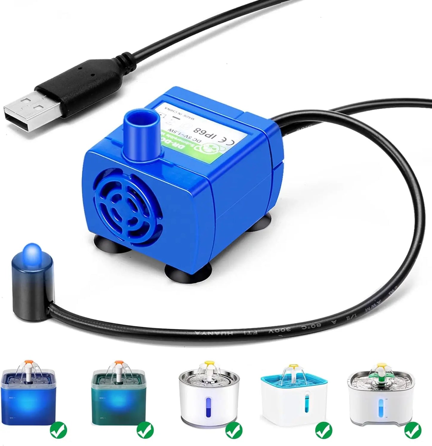Water Pump LED Light Pet Cat Water Fountain Motor Replacement for Cat
