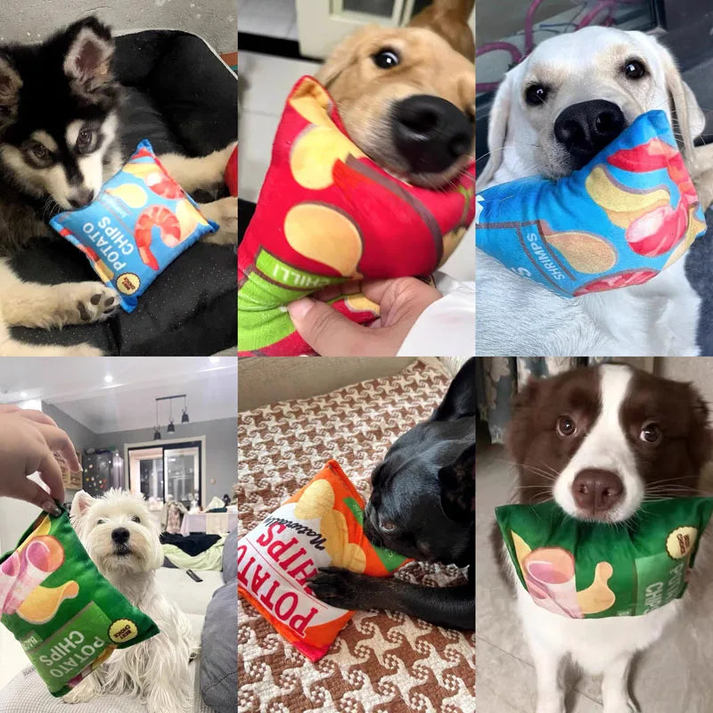 Funny Dog Toys Crisps Plush Filled Pets Squeaky Chew Toy