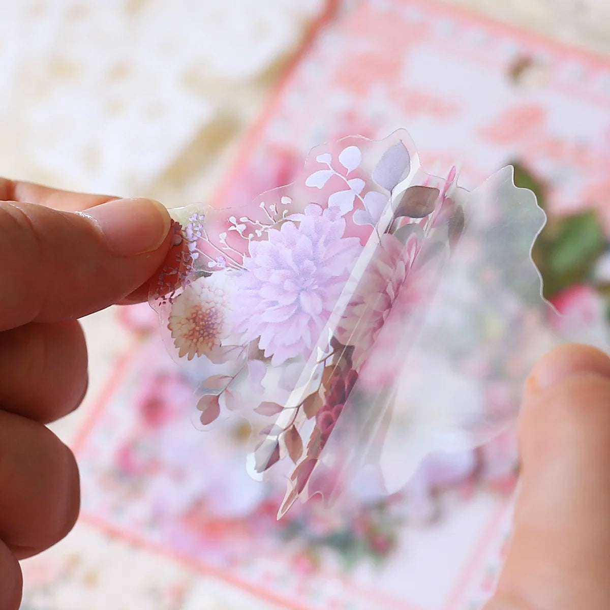 20pcs PET Floral Stickers Hand Account Collage PET Stickers for