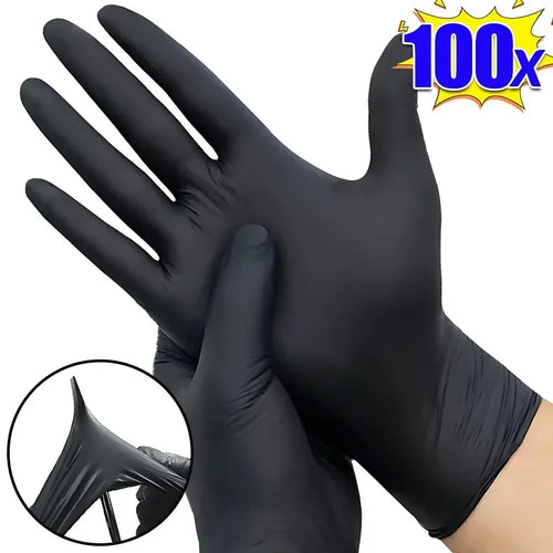 100PCS Housework Strong Black Disposable Nitrile Gloves PVC Latex Free