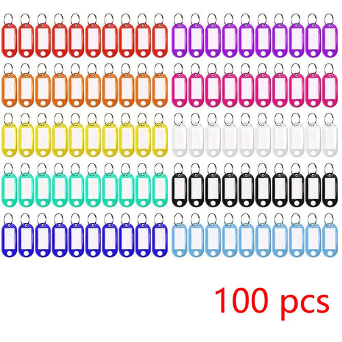 100 PCS KeyChain Labelable Plastic DIY Name Ring for Baggage Paper