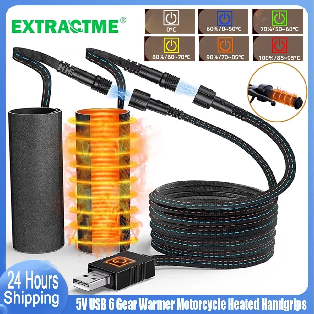 Extractme Motorcycle Heated Handgrips 5V USB 6 Gear Warmer Electric