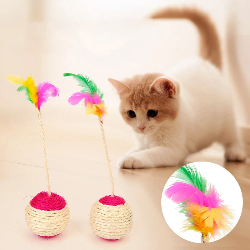1PC Pet Cat Toy Colorful Feather Blanket Ball Grinding Claw