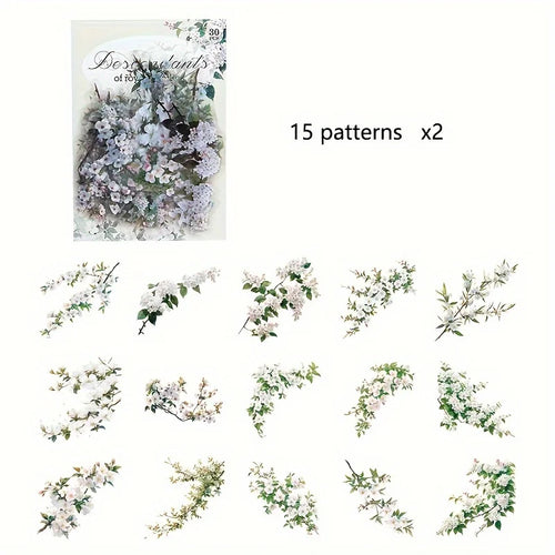 30 Pcs/Pack Vintage plant flowers PET waterproof sticker for DIY