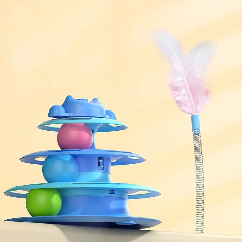 1pcs 4-Layer Feather Cat Turntable With Fun Toy Ball And Playing Stick