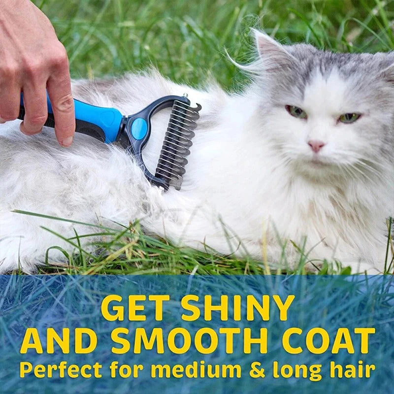 Pet Deshedding Brush Two Sided Pet Grooming Comb Stainless Steel