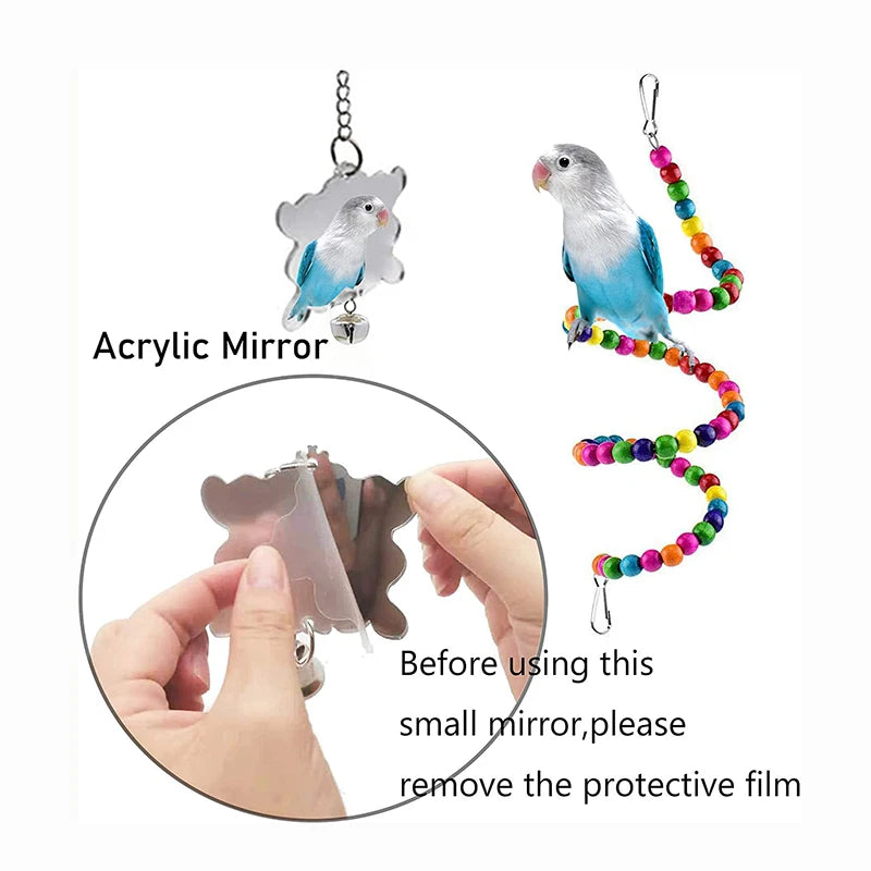 7PCS Bird Toy Wood Parrot Toys Set Cage Bird Accessories Swing