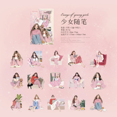 30pcs/pack artistic girl creative character PET sticker bag Collage