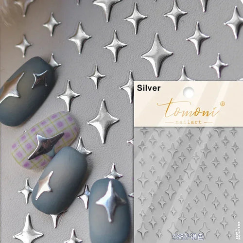1pcs 5D Relief Kawaii Colorful Star Nail Art Stickers Multi Macaron