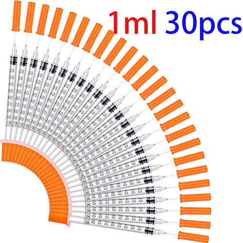 30Pcs 0.5Ml/1Ml Disposable Plastic Veterinary Syringes with Needles,