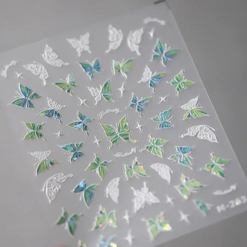 1Pcs 5D Embossed Aurora Butterfly Nail Art Stickers Self Adhesive