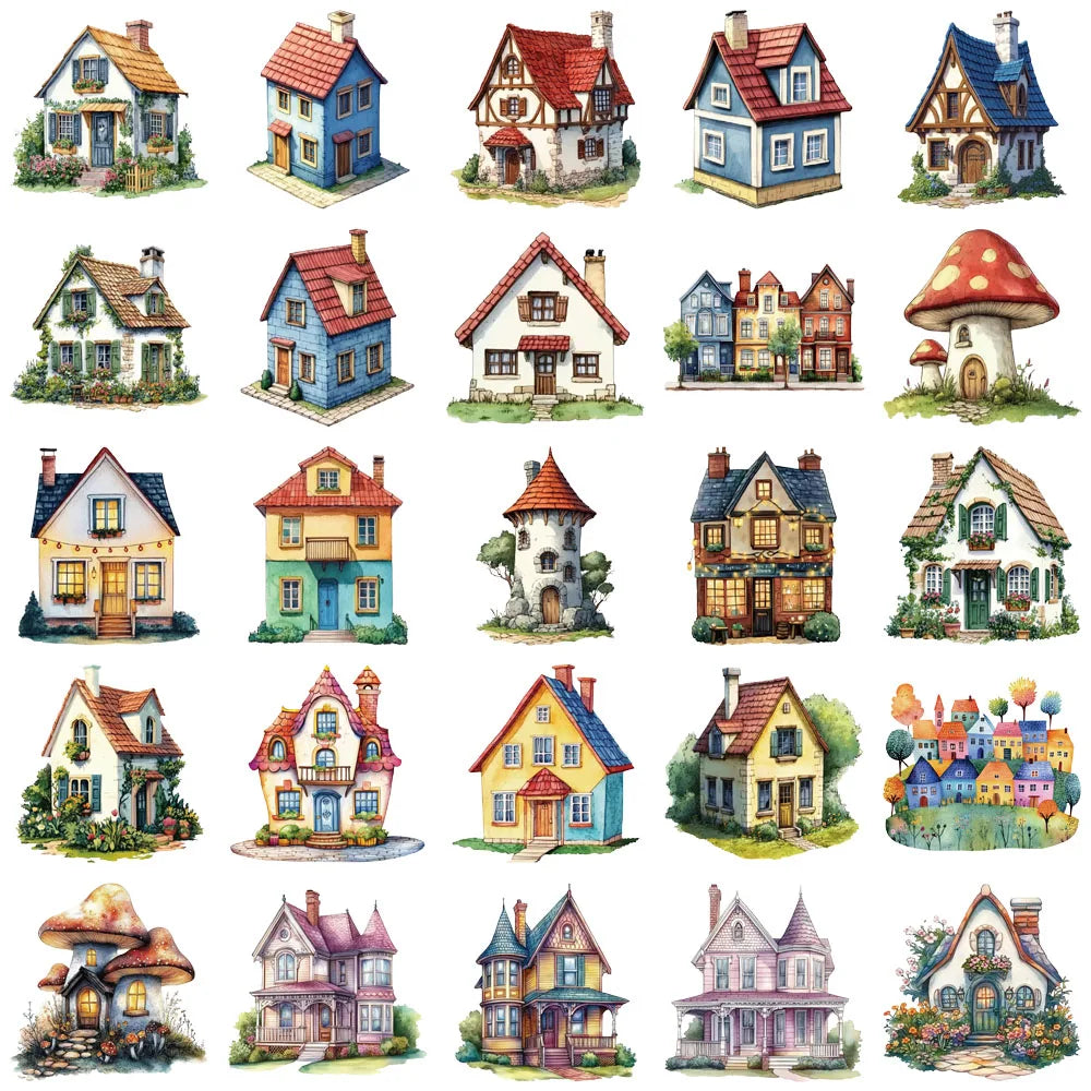 50PCS Creative Fairy Tale House Cartoon PET Transparent Material