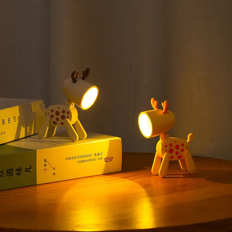 Mini Led Night Lights Folding Desk Lamp Cartoon Cute Pet Dog Deer