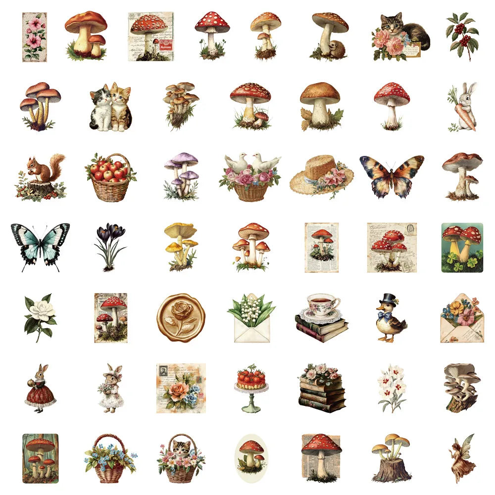 50PCS Retro Mushroom Graffiti Stickers Handmade Account DIY Luggage