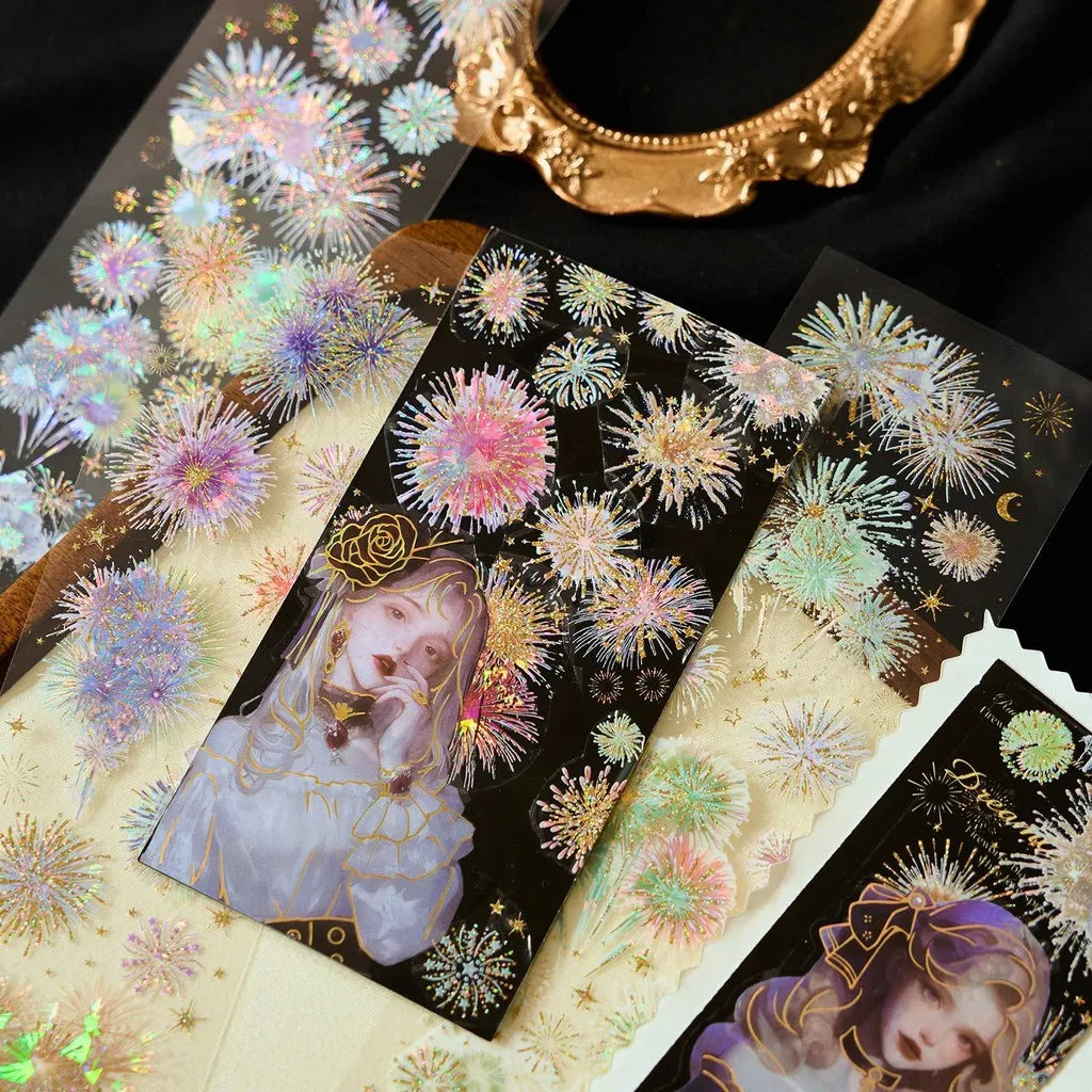 Journamm 3Pcs Fireworks Theme Stickers PET Material DIY Scrapbooking