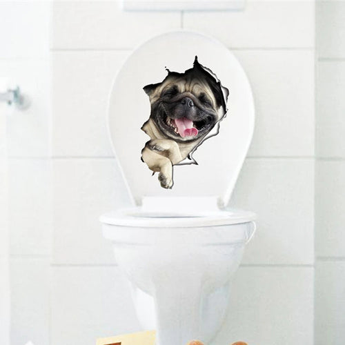 Vivid 3d Hole Funny Cat Dog Toilet Stickers Diy Wc Washroom Home