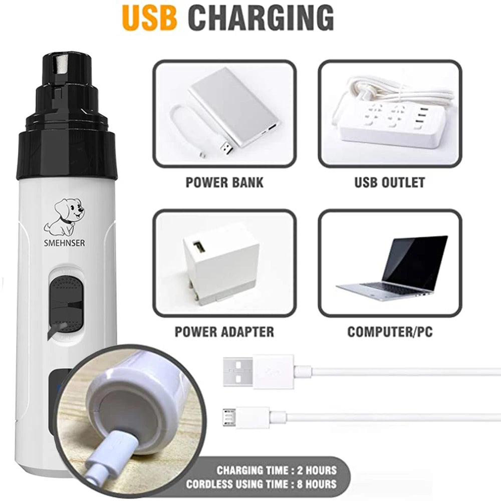 Electric Pet Nail Clipper USB Charging Dog Nail Grinder Portable Puppy