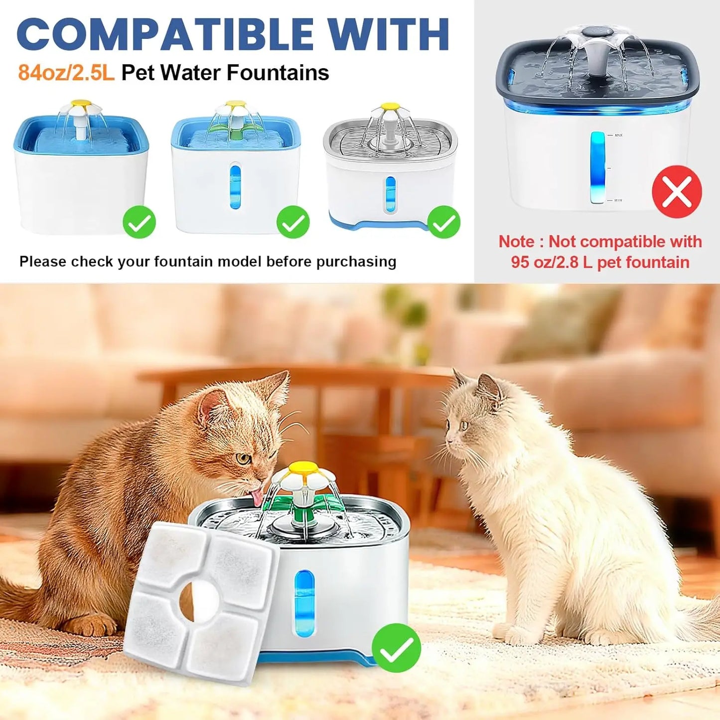 Cat Water Fountain Filter Replacement, 4/8 Pack  Filters Compatible