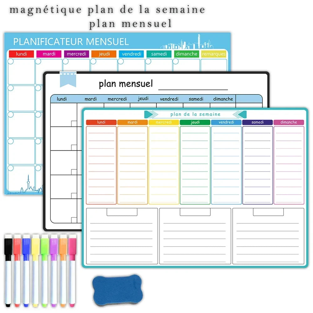 A3 Size Magnetic Weekly &monthly Planner：Spanish, French, English.Dry