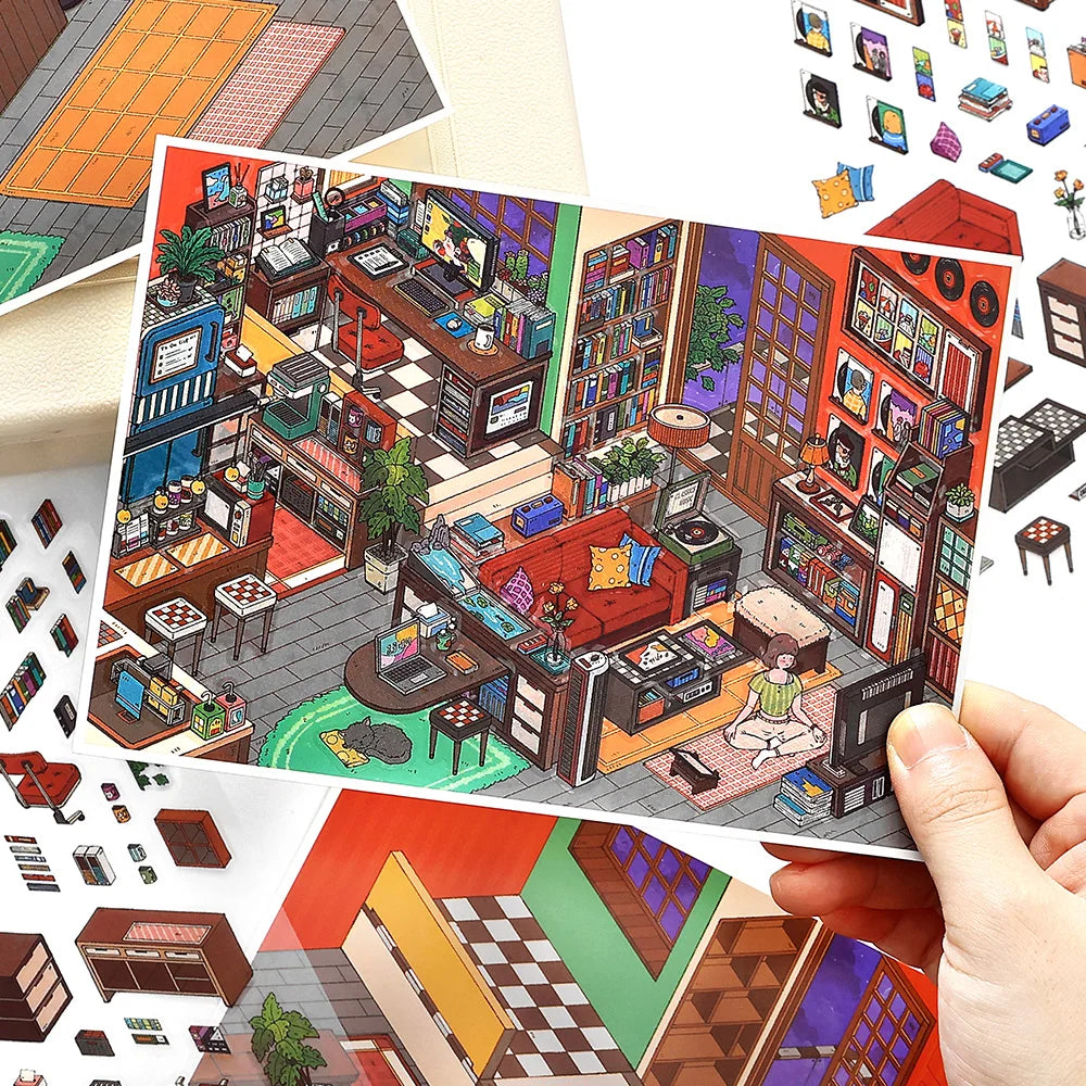Kawaii leisure suite  3D Home Diary Landscape Sticker  DIY Pocket