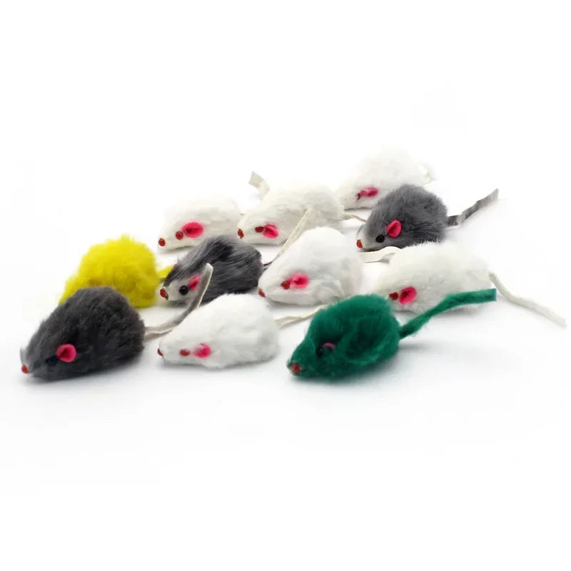 Pet Cat Toys Rabbit Fur False Mouse  Feather Rainbow Mouse Toy  Funny