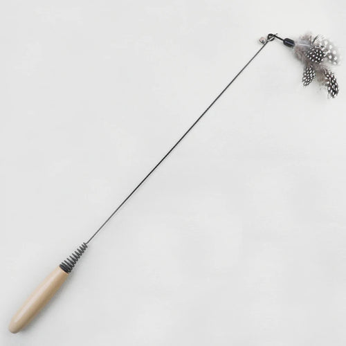 Wooden handle spring teasing cat stick pearl feather replacement head