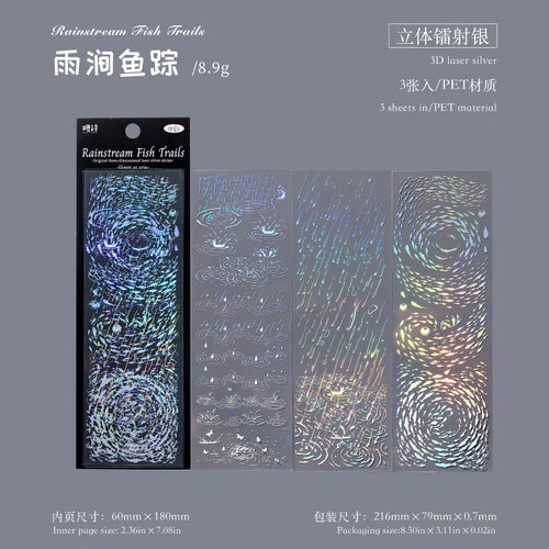 3sheets Element Collection Series Kawaii PET Laser Silver Stickers DIY