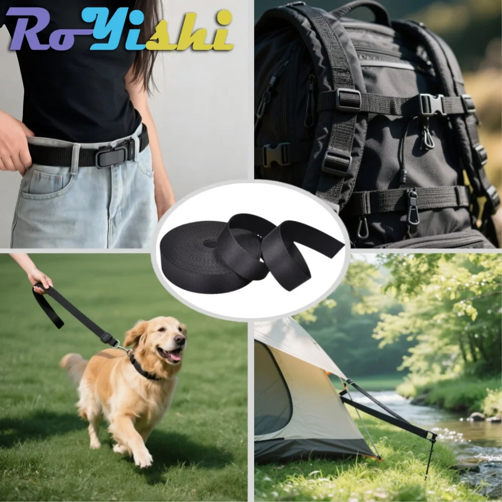 5 Yards 10-50mm Black Nylon Webbing Tape Backpack Strap Pet Collar