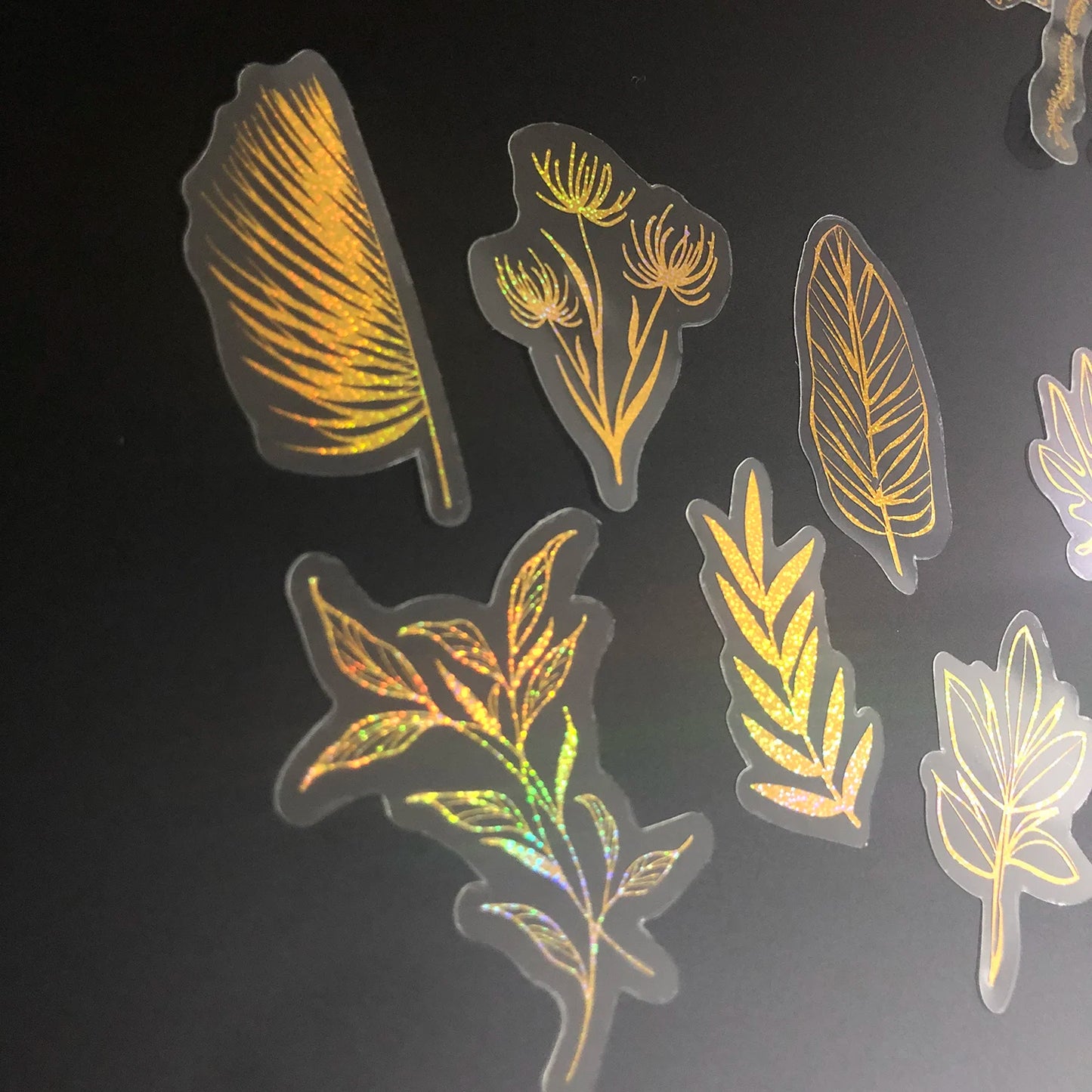 80 Pcs Glitter Gold Stickers Plant Flower,Waterproof Transparent