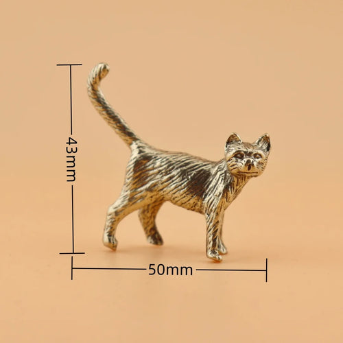 Retro Cat Brass Ornament Creative Long Tailed Cat Desktop Tea Pet