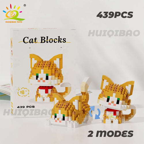 HUIQIBAO Cute Cat Micro Model Building Block Kids Mini Pets City