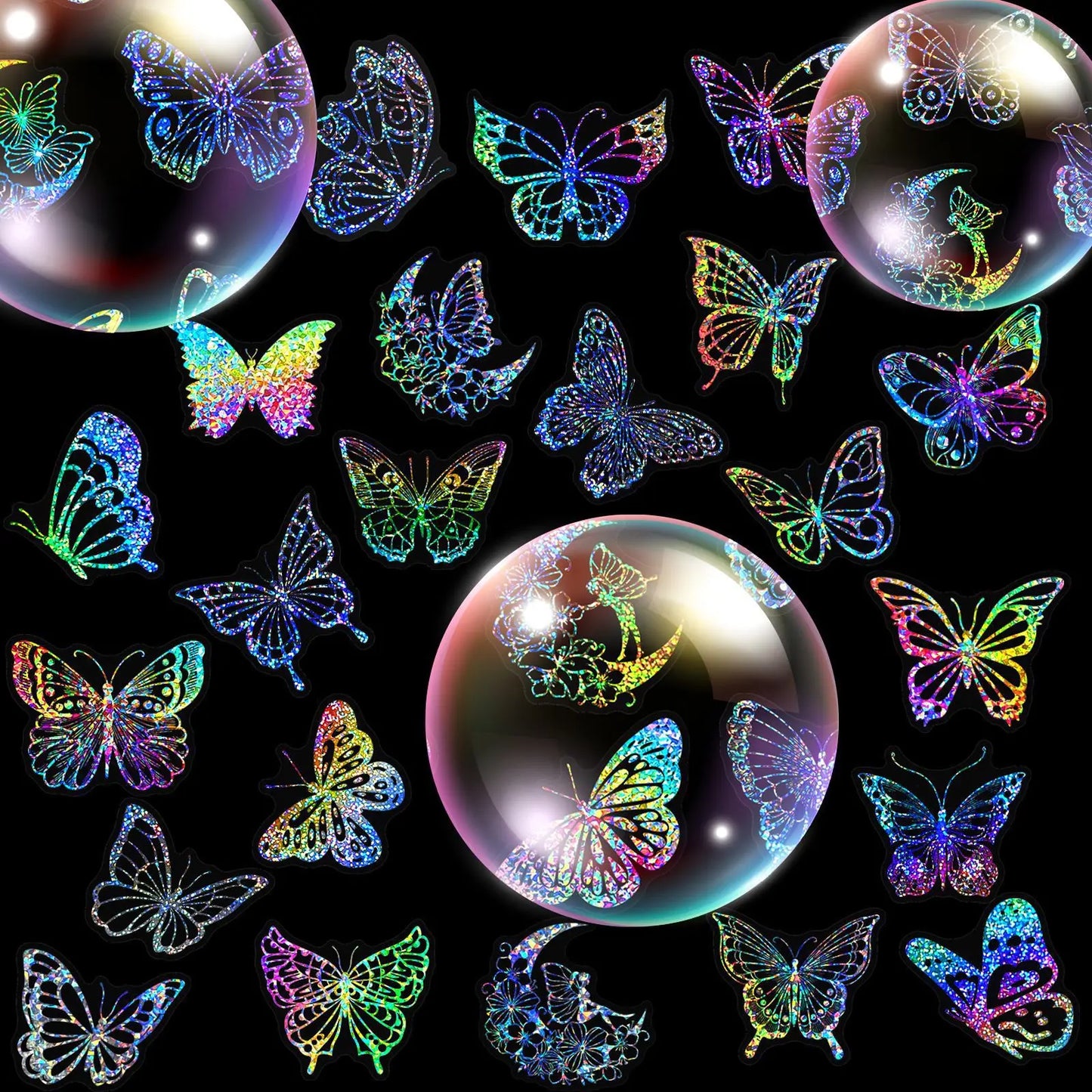 100 PCS/PACK Transparent Butterfly Laser Stickers Holographic Stickers