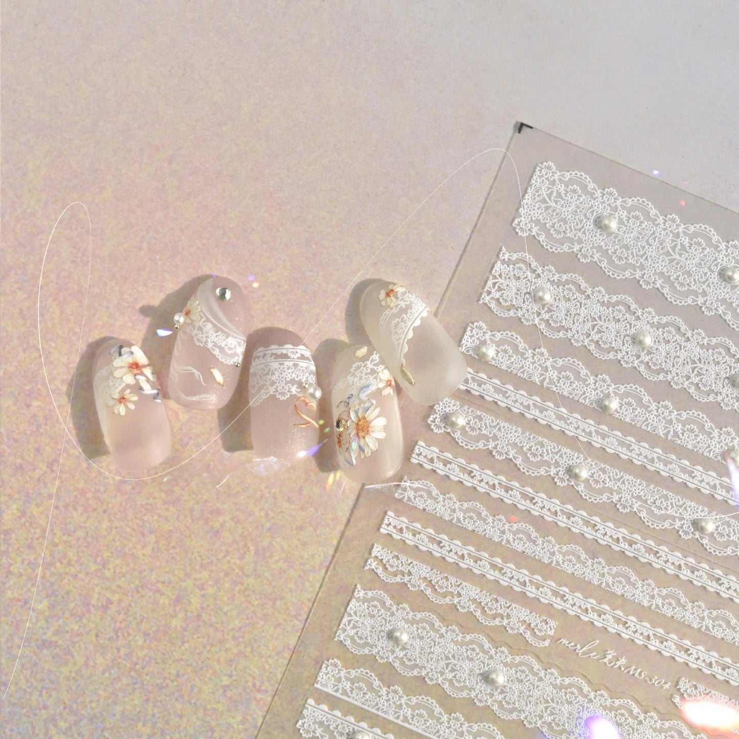 5D black and white lace stripe nail art sticker high quality comes