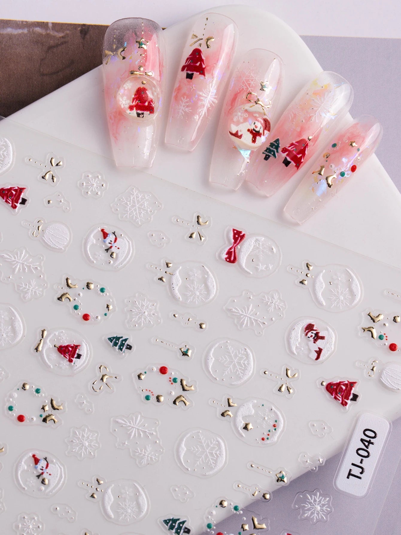 1/2pcs Winter Christmas Ball Snowflake Nail Stickers 5D Relief White