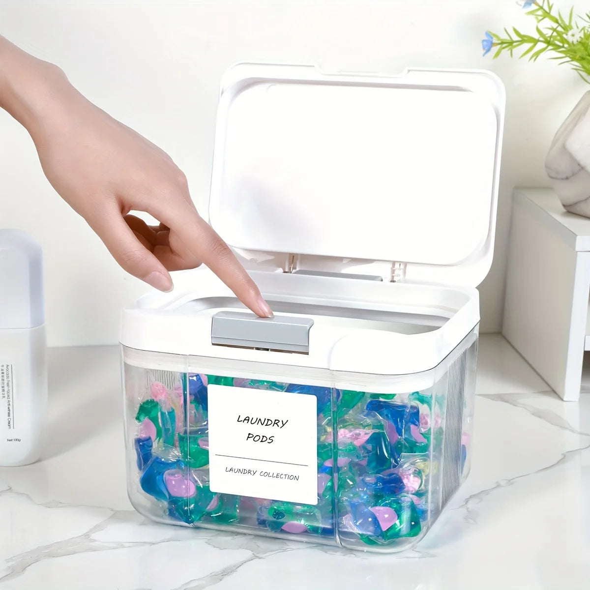 Laundry Pod Holder with Lid Laundry Pod Container,Sealed and Automatic