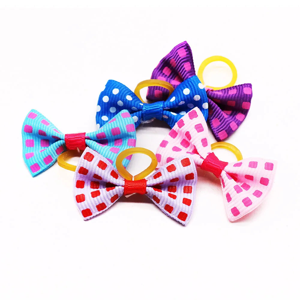 30PCS Dog Bow With Rubber Band Dog Hair Accessories Handmade Movable