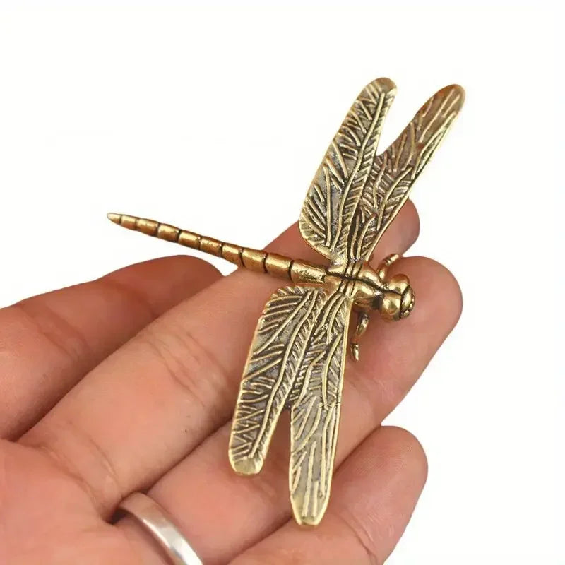 Vintage Brass Dragonfly Figurine - Antique-Style Home & Office Desk
