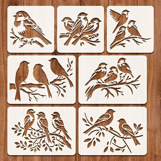 7 sets of PET craft bird painting templates-Reusable Hummingbird on