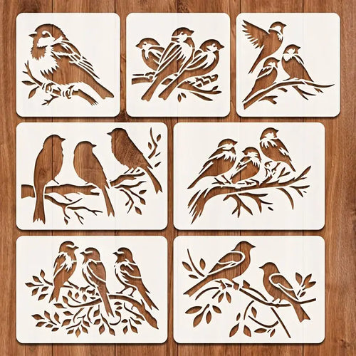 7 sets of PET craft bird painting templates-Reusable Hummingbird on