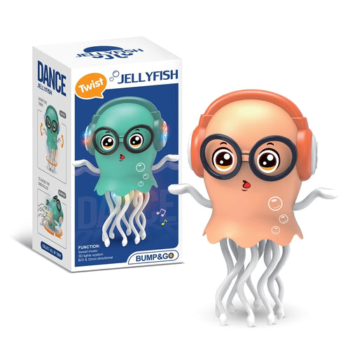 An electrically-powered crawling dancing jellyfish toy, an octopus