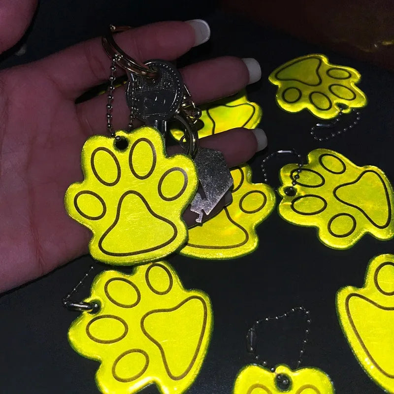 10PCS Cute Cat Paw Reflective Keychain Night Safety Kids Pet