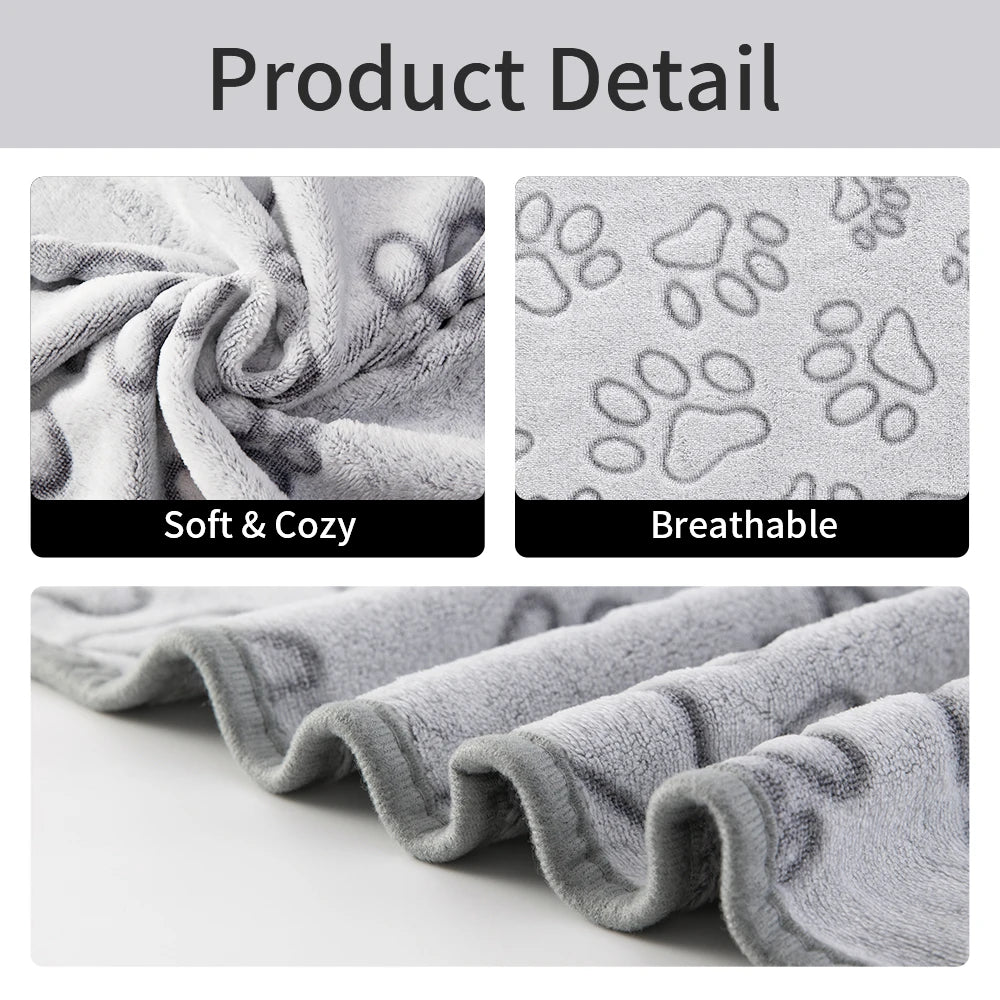 Cozy Plush Dog Paw Print Blanket - Soft Flannel Pet Bed Mat for Cats &