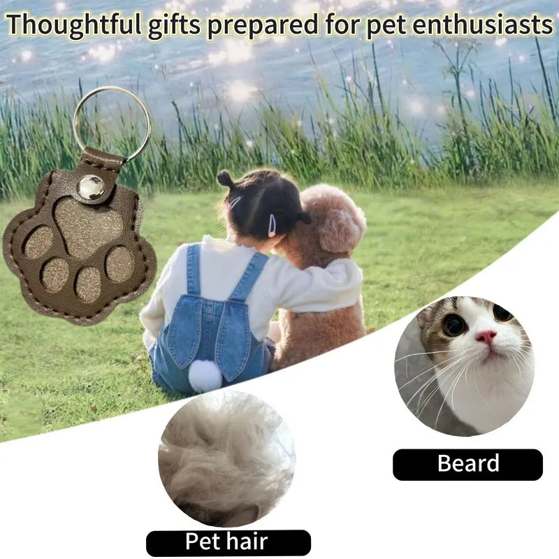 Pet Hair Memorial Keychain PU Leather Keepsake Locket for Cat Dog Fur