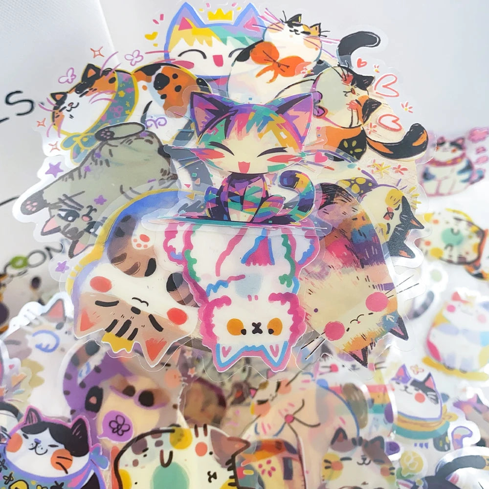 50pcs Cartoon Cute Cats PET Stickers Decals For Phone Laptop Notebook