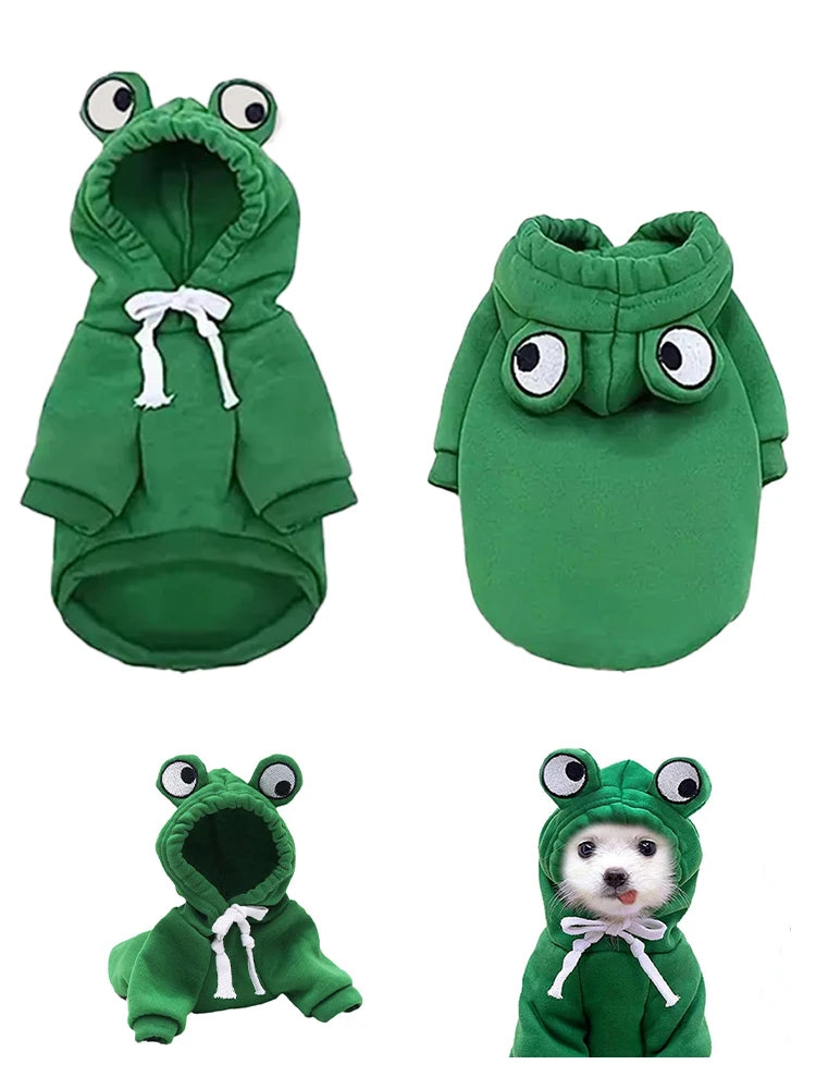 Adorable Green Frog Dog Sweater Dog Coats  Pet Clothes Pet Hooded
