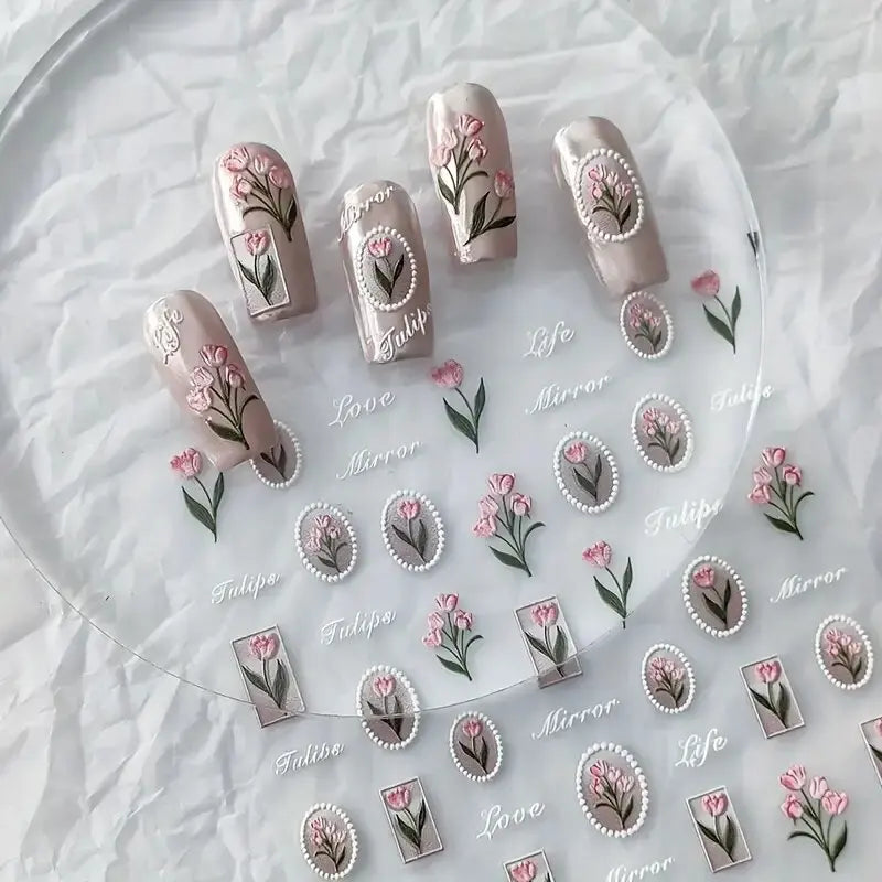 1piece 5Dcute tulip flower nail stickers high quality self-adhesive