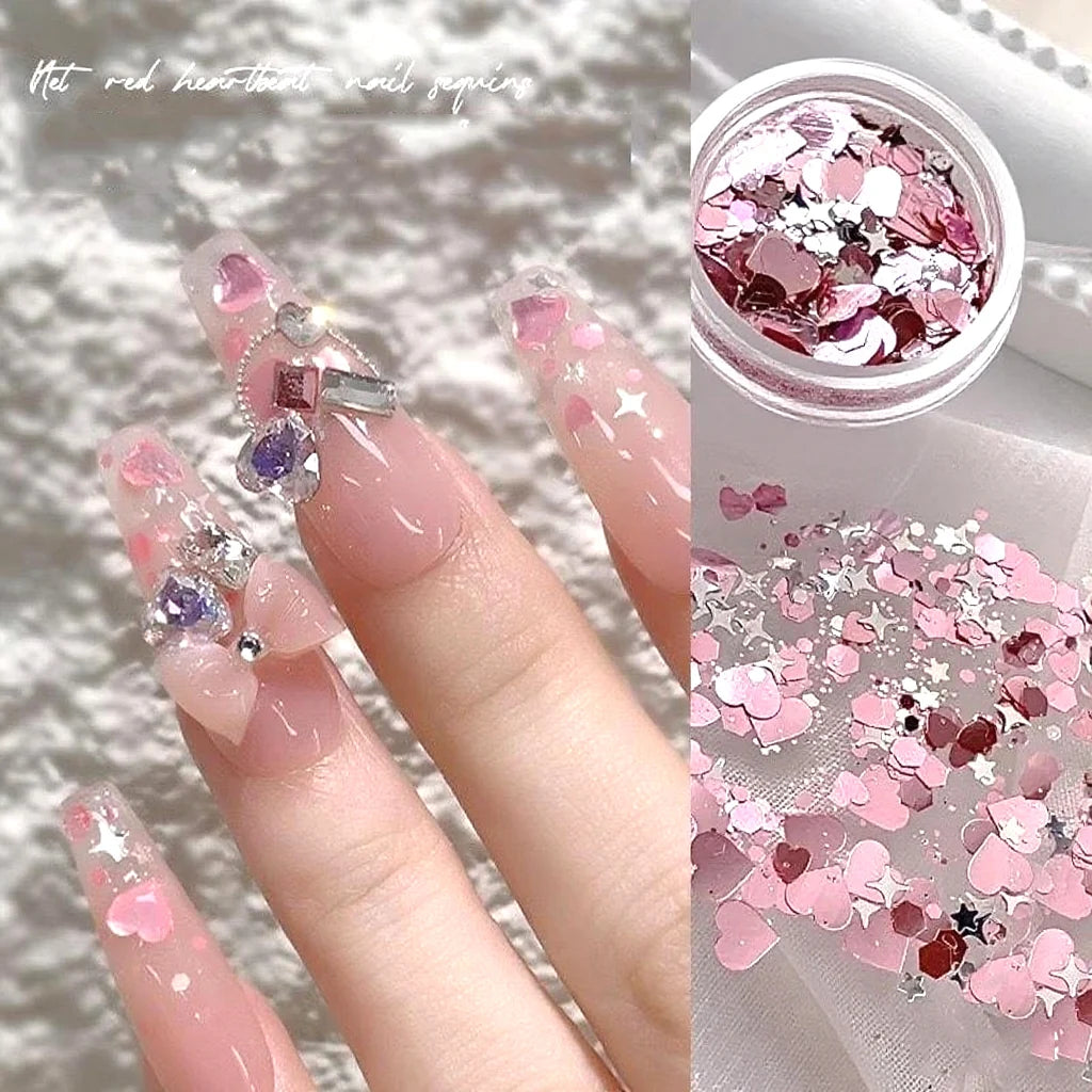 Sparkling four-star star love star girl pink nail Glitter decoration