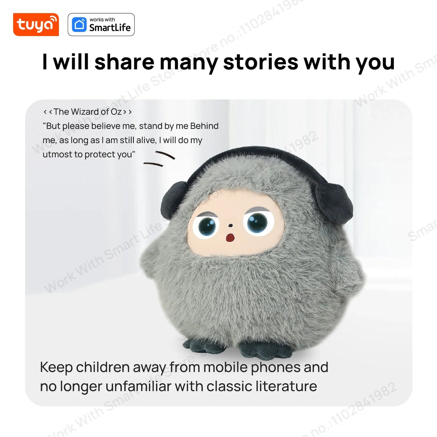 AI Plush Toy W/Smart Voice&LED Eyes,Interactive Companion for